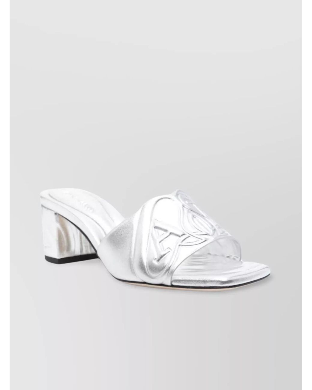McQueen White Metallic Leather Heel Sandals