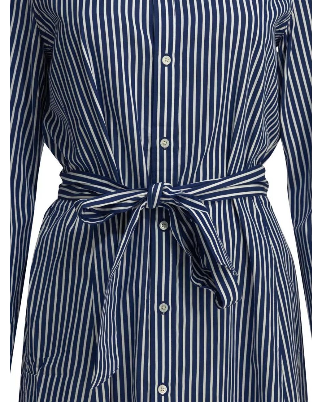 Polo Ralph Lauren Blue Striped Cotton Shirt Midi Dress