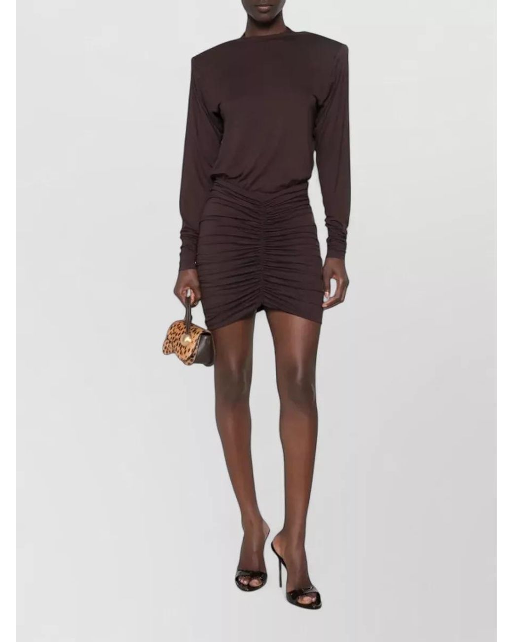 ANDAMANE Brown Ruched Mini Dress