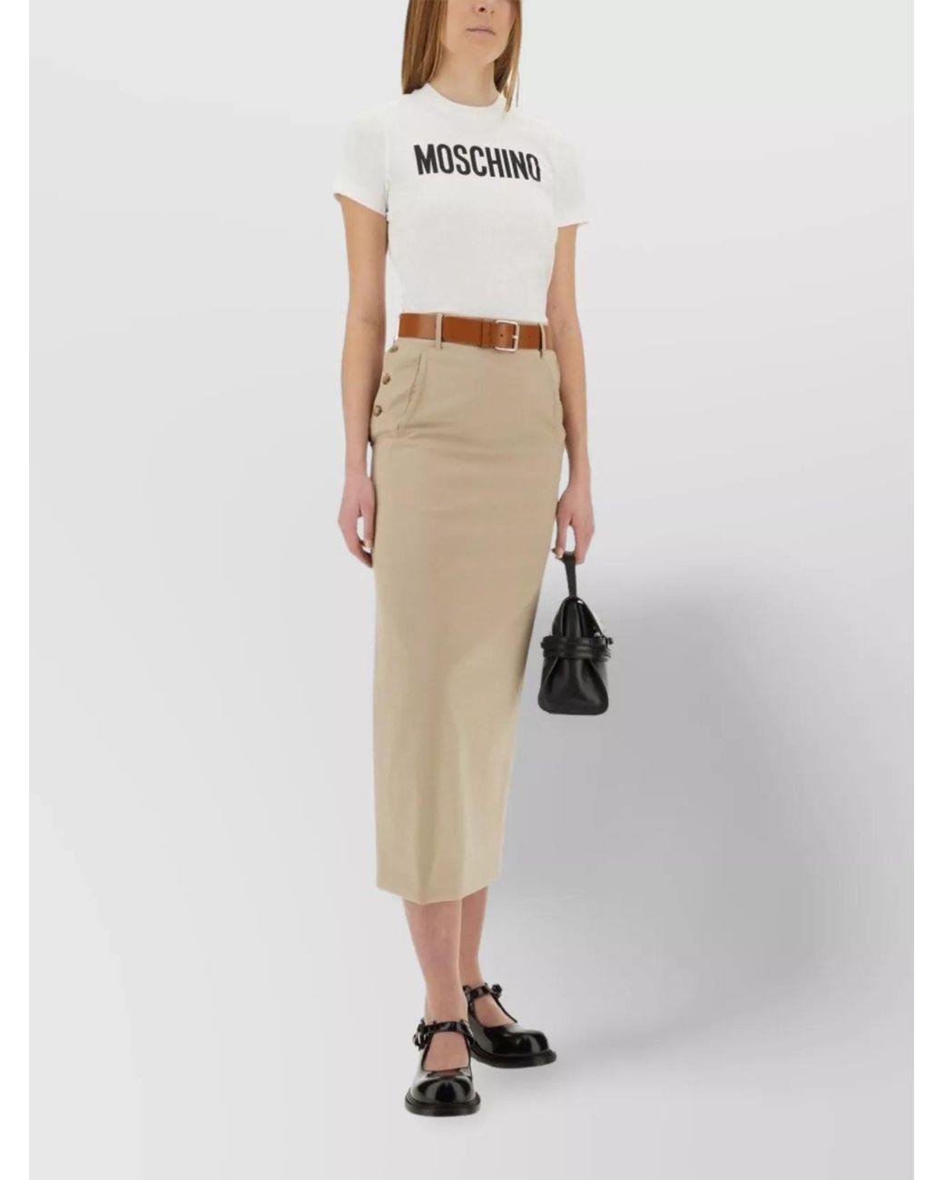 Moschino White Virgin Wool High-Rise Long Skirt