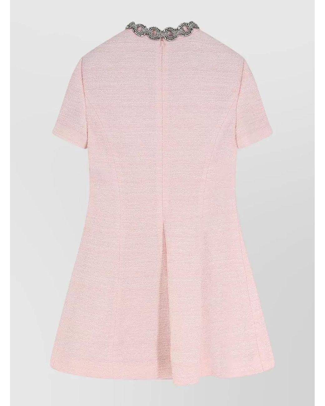 Valentino Pink Embellished Crinkle Tweed Mini Dress