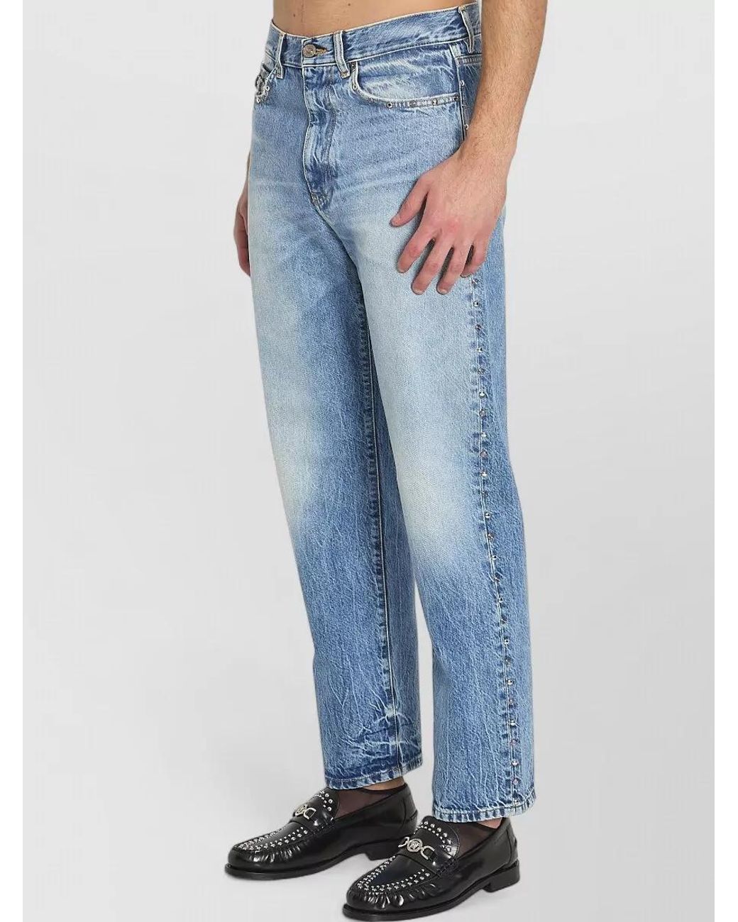 Versace Blue Studded Mid-Rise Straight-Leg Denim Jeans for men