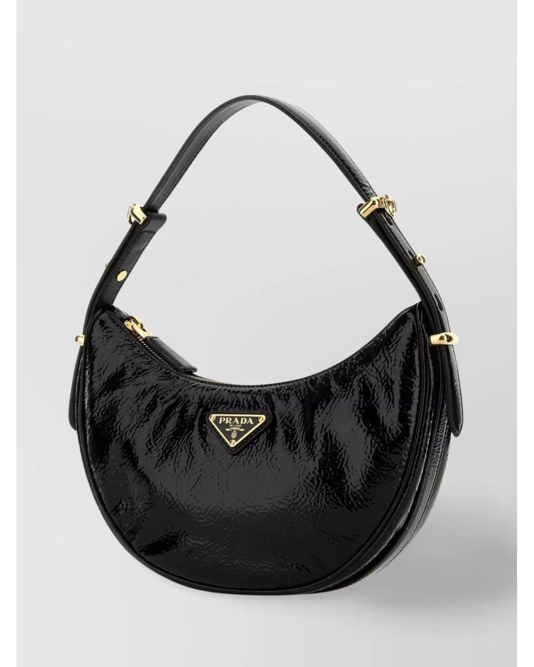 Prada Black Curved Shape Shoulder Bag With Adjustable Strap