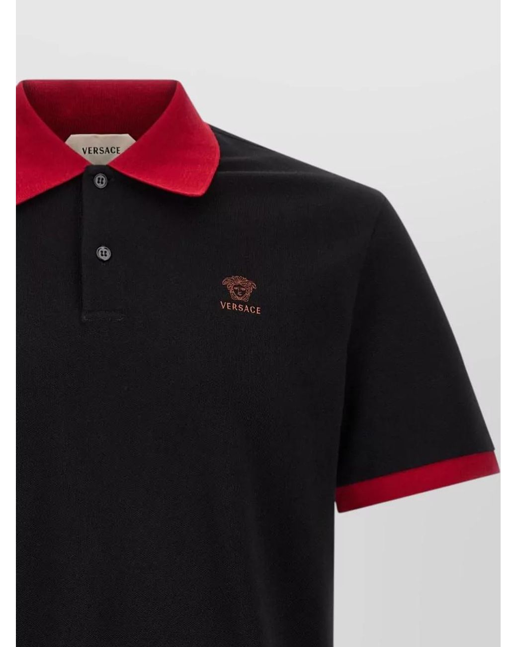 Versace Black Cotton Piqué Short-Sleeve Polo Shirt for men
