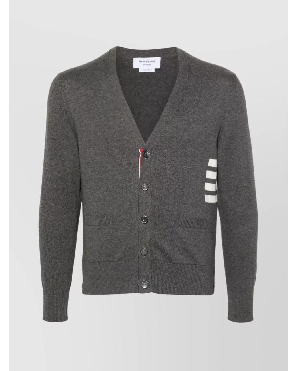 Thom Browne Gray Cotton Fine-Knit Relaxed-Fit V-Neck Cardigan for men