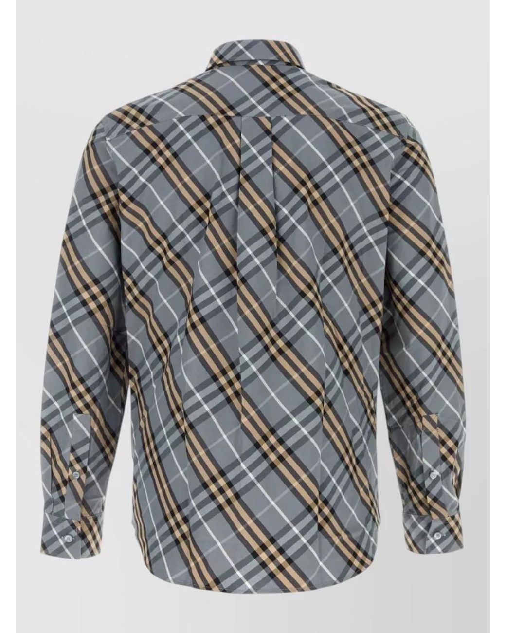 Burberry Gray Cotton Checked Long-Sleeve Shirt for men