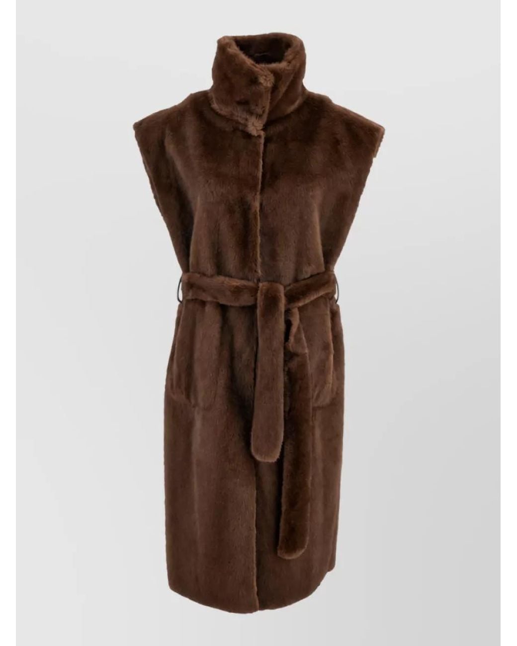 Stand Studio Brown Reversible Faux Fur Belted Long Vest
