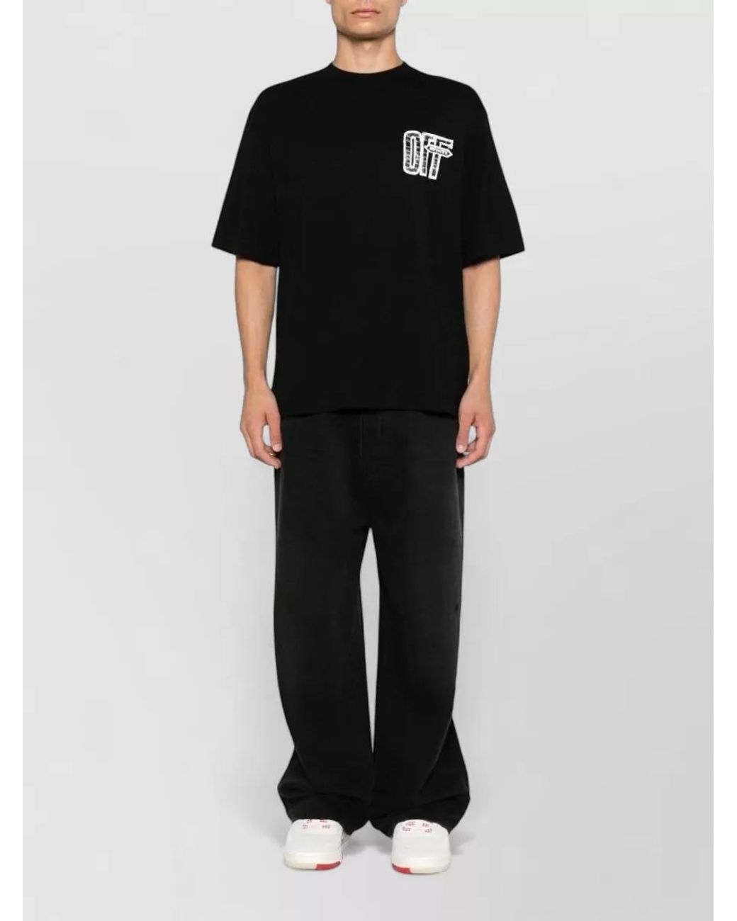 Off-White c/o Virgil Abloh Black Cotton Logo Print Crew Neck Short Sleeve T-Shirt for men