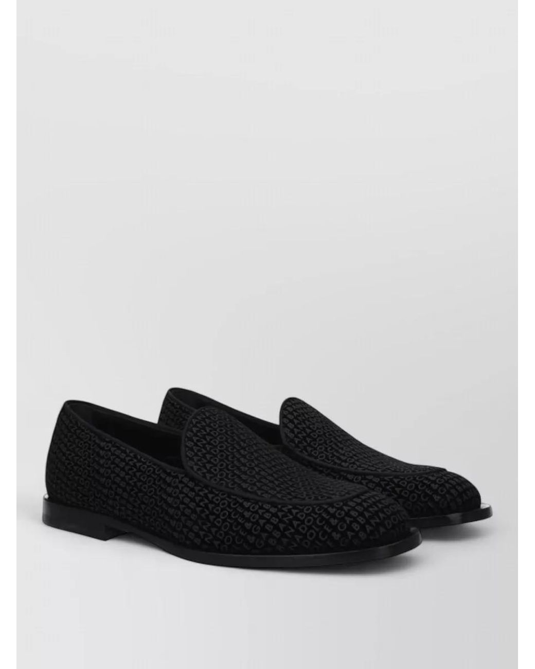 Dolce & Gabbana Black Velvet Logo-Print Slip-On Loafers for men