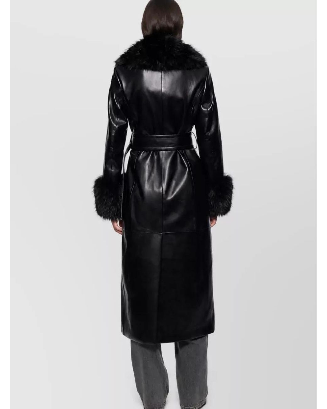 Stand Studio Black Belted Faux Leather Coat