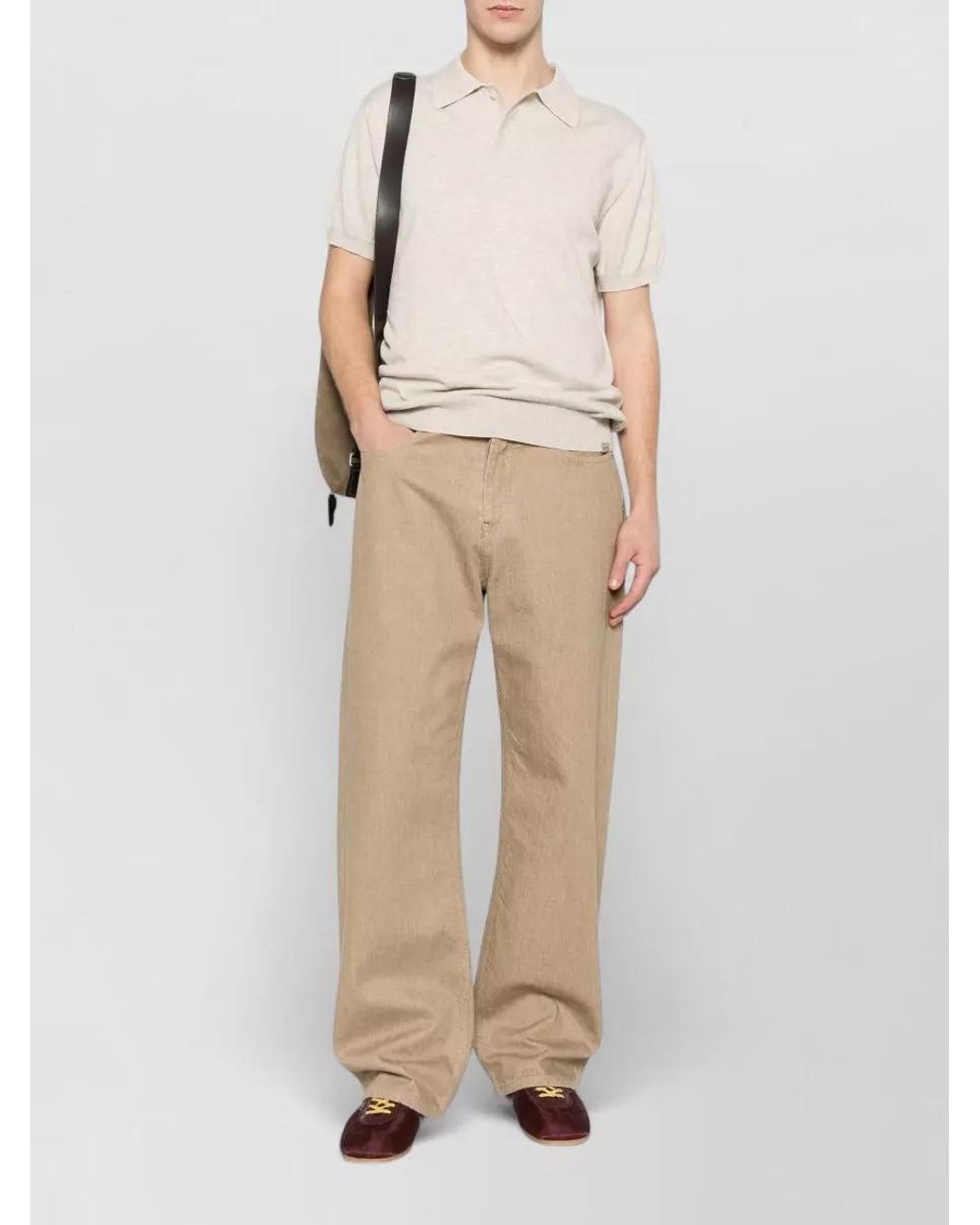 Woolrich Natural Ribbed Knit Short-Sleeve Polo Shirt for men