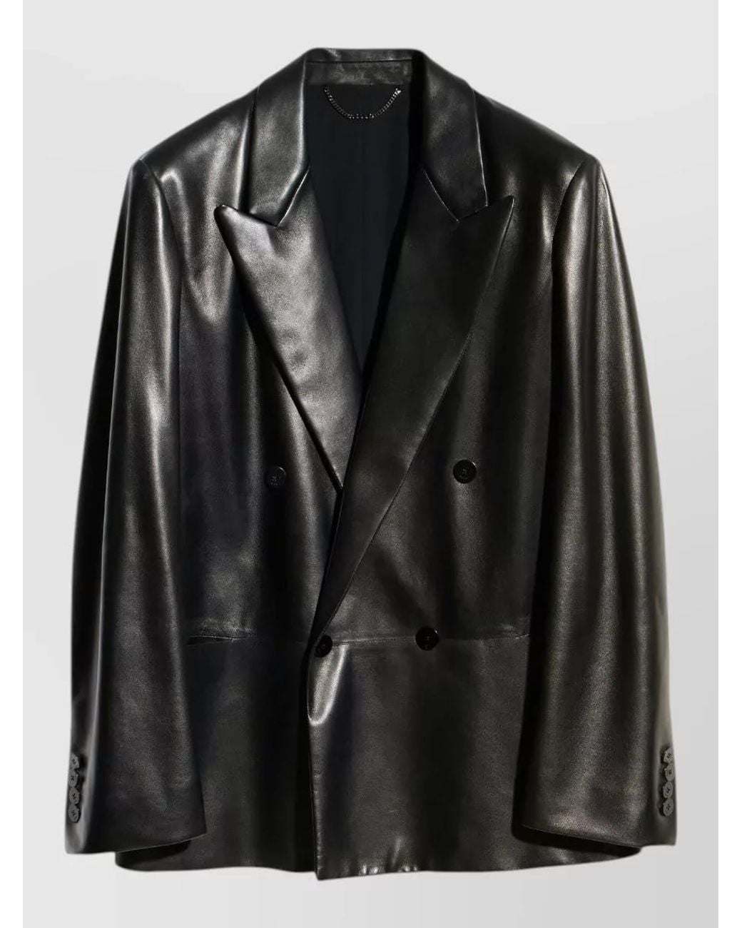 Gucci Black Leather Oversized Double-Breasted Blazer