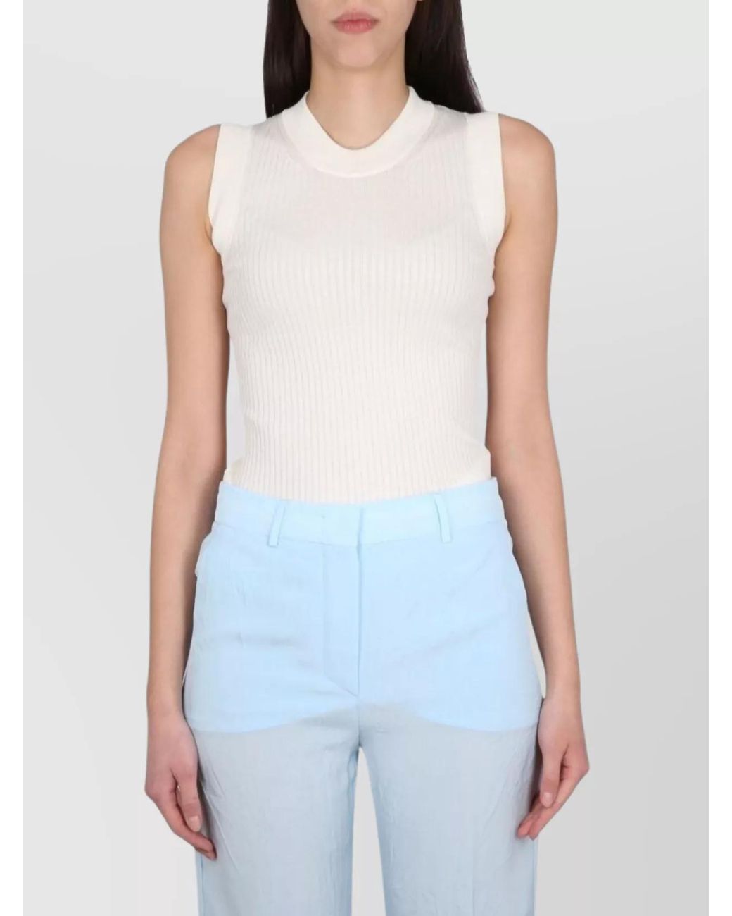 Max Mara Blue Ribbed Cotton Tank Top