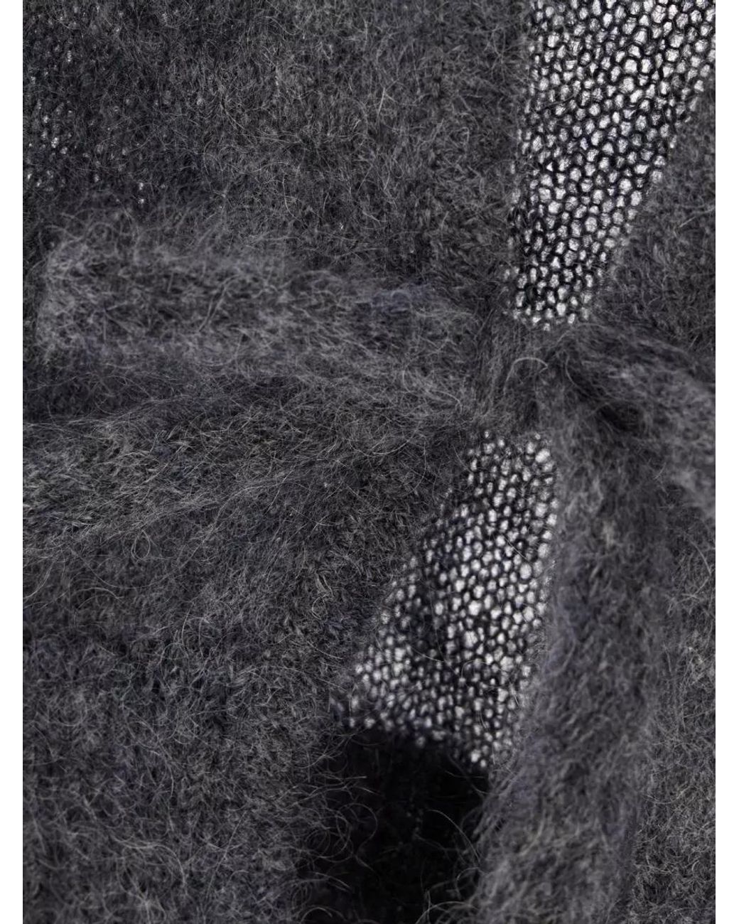 Ganni Gray Mohair Wool Blend Bow-Detail Cardigan