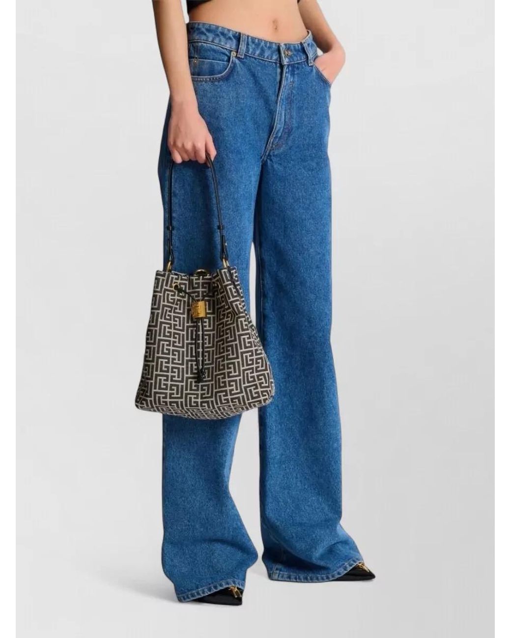 Balmain White Sync Monogram Bucket Bag