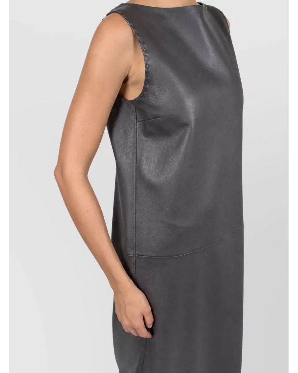 Fendi Gray Leather Midi Dress