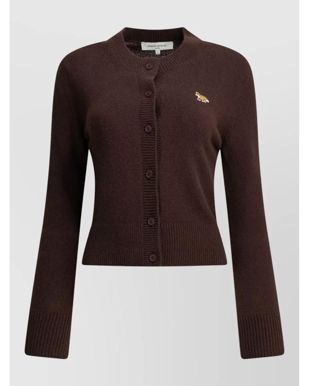 Maison Kitsuné Brown Wool Baby Fox Fitted Ribbed Cardigan