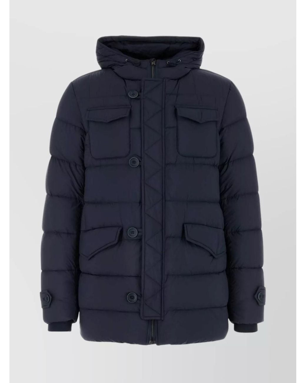 Herno Blue Nylon Quilted Hooded Down Jacket for men