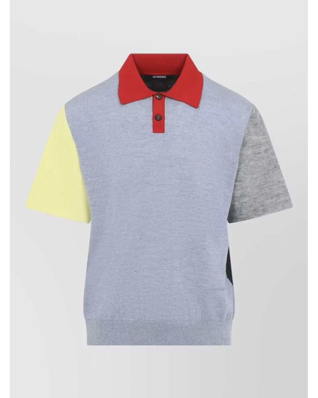 Jacquemus Blue Merino Wool Asymmetric Colour Block Polo Shirt for men