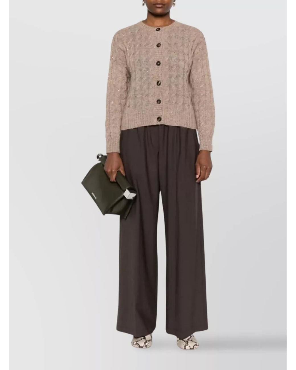Brunello Cucinelli Gray Wide Leg Trousers Elastic Waistband