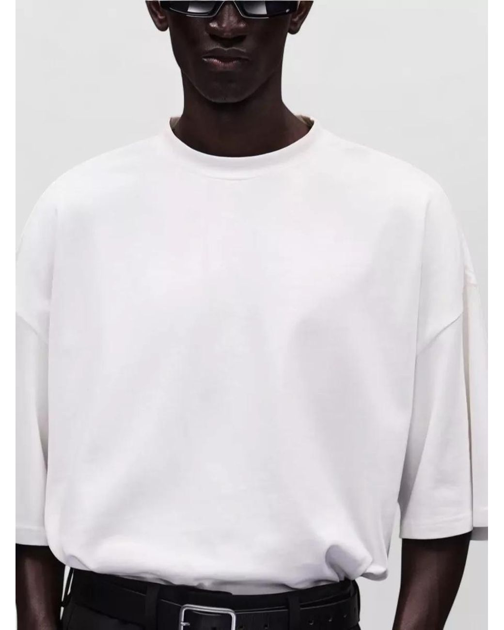 Entire studios White Cotton Oversized Ribbed Crew Neck Short Sleeve T-Shirt for men