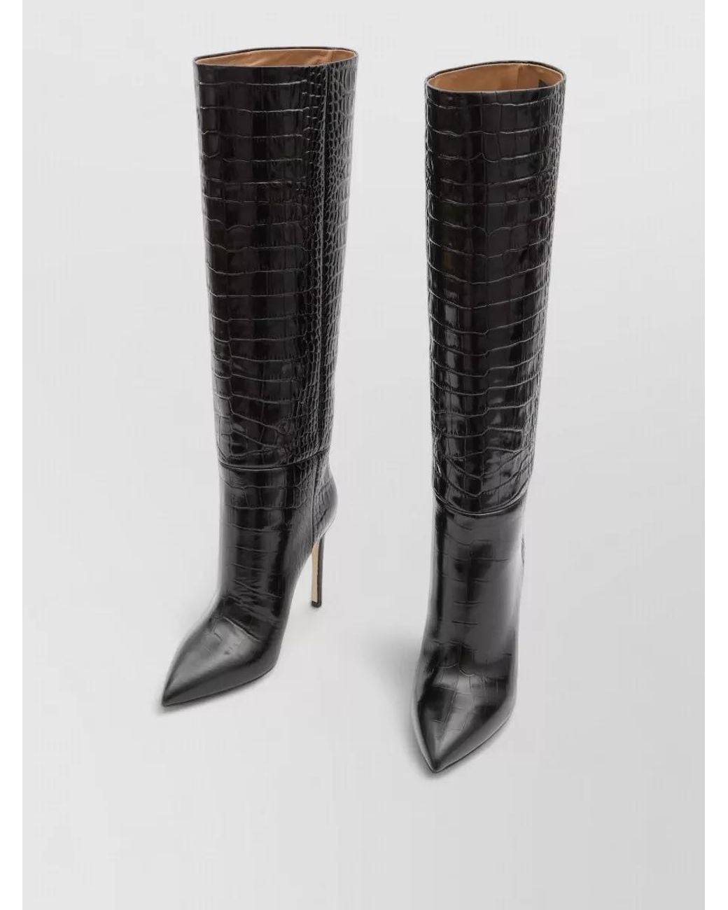Paris Texas Black Leather Embossed Knee-High Stiletto Boots