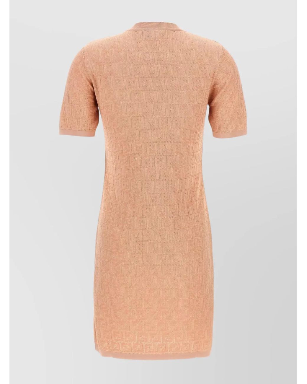 Fendi Pink Cotton Blend Ribbed Knit Logo Mini Dress