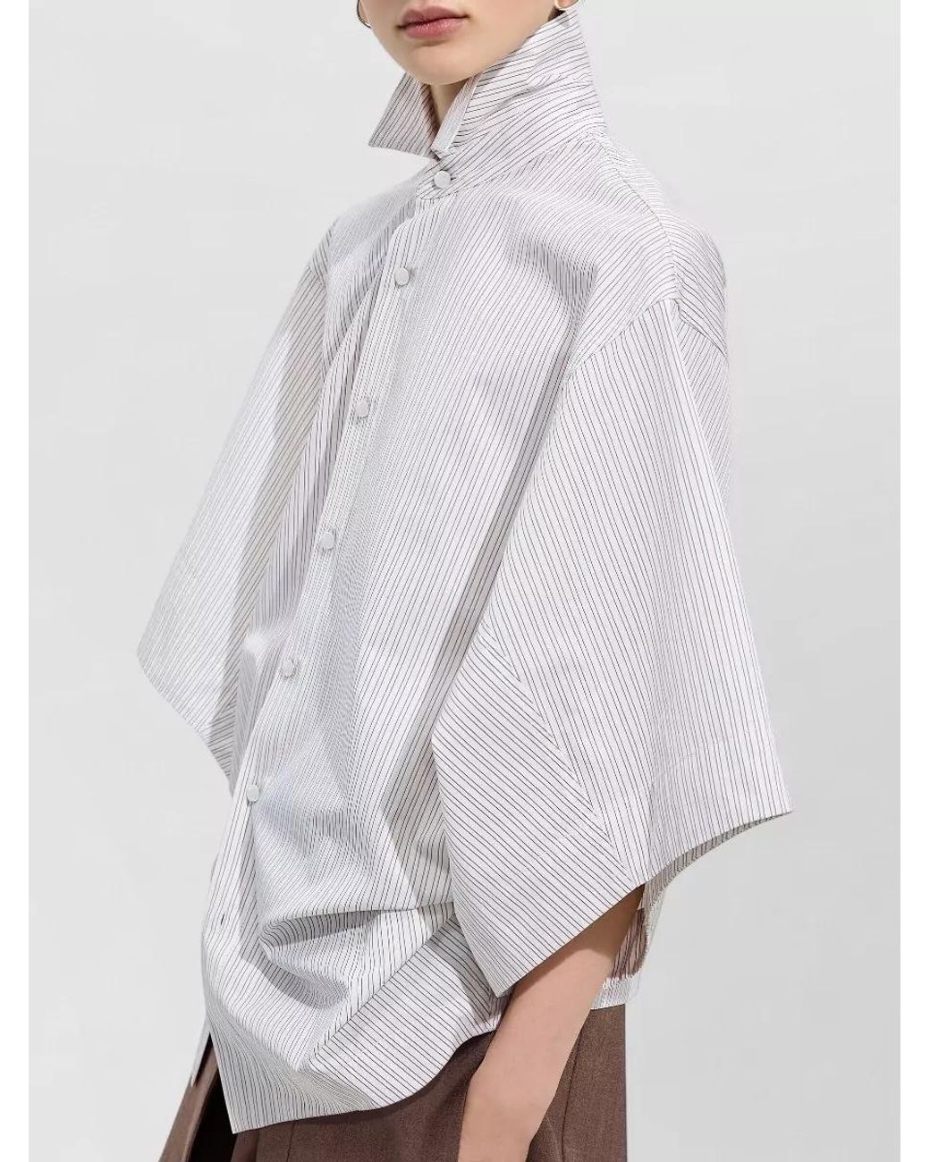 Bottega Veneta White Cotton High-Neck Wide-Sleeve Poplin Shirt
