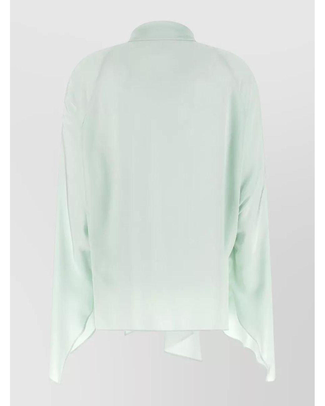 Stella McCartney Green Silk Lavallière Collar Draped Wide Sleeve Blouse