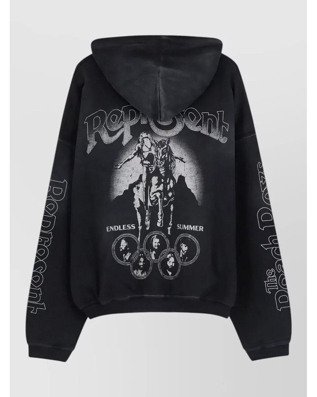 Represent Black Cotton Printed Hooded Zip Sweatshirt for men