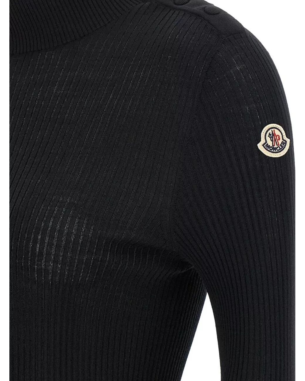 Moncler Black Virgin Wool Ribbed Turtleneck Sweater