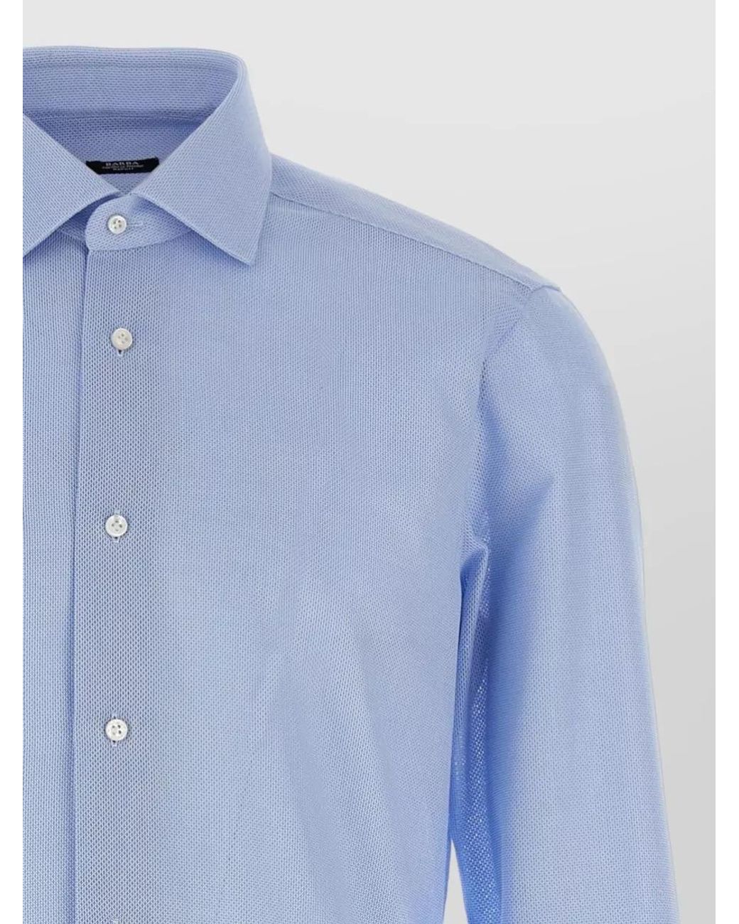 Barba Napoli Blue Honeycomb Cotton Shirt for men