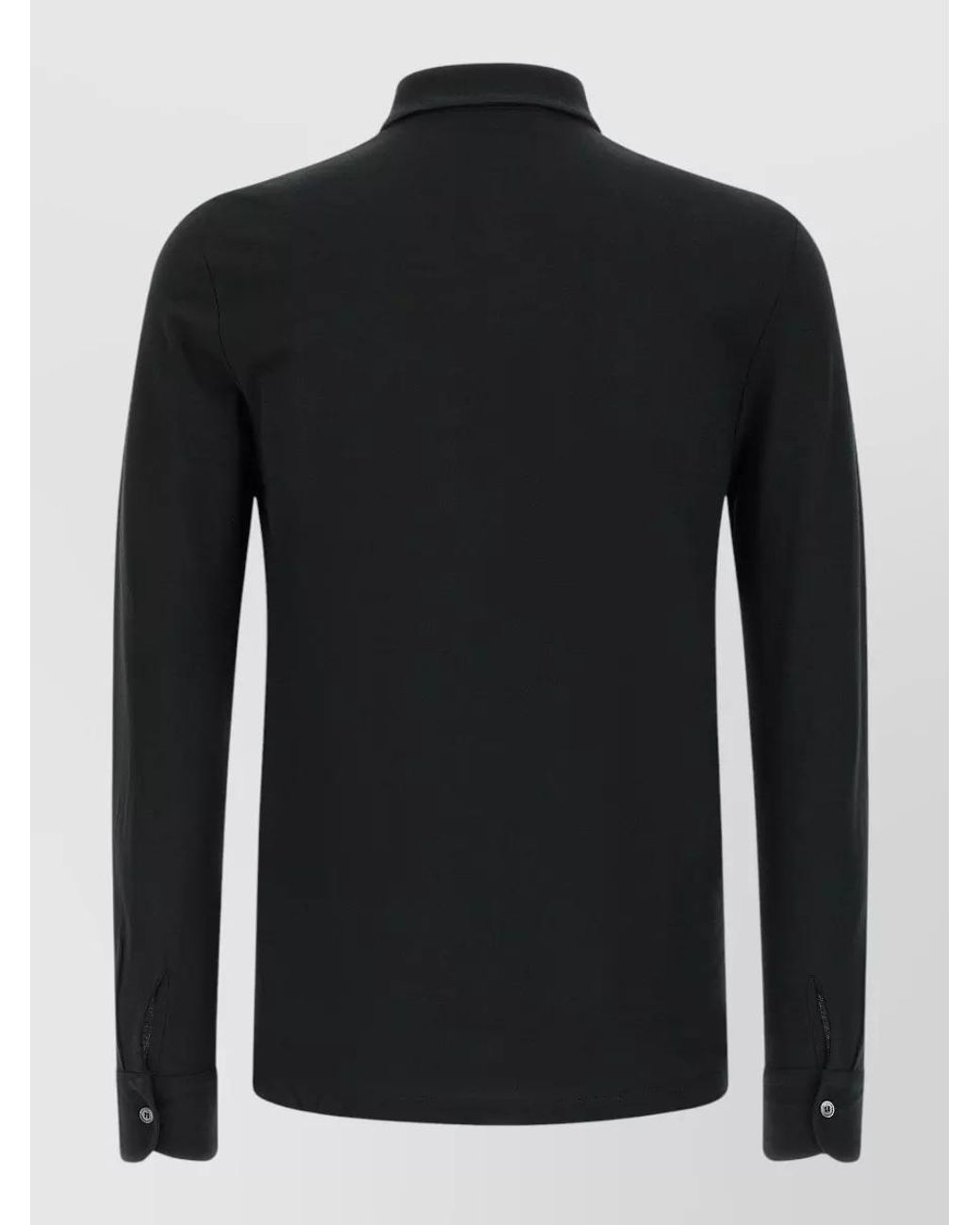 Zanone Black Cotton Long-Sleeve Polo Shirt for men