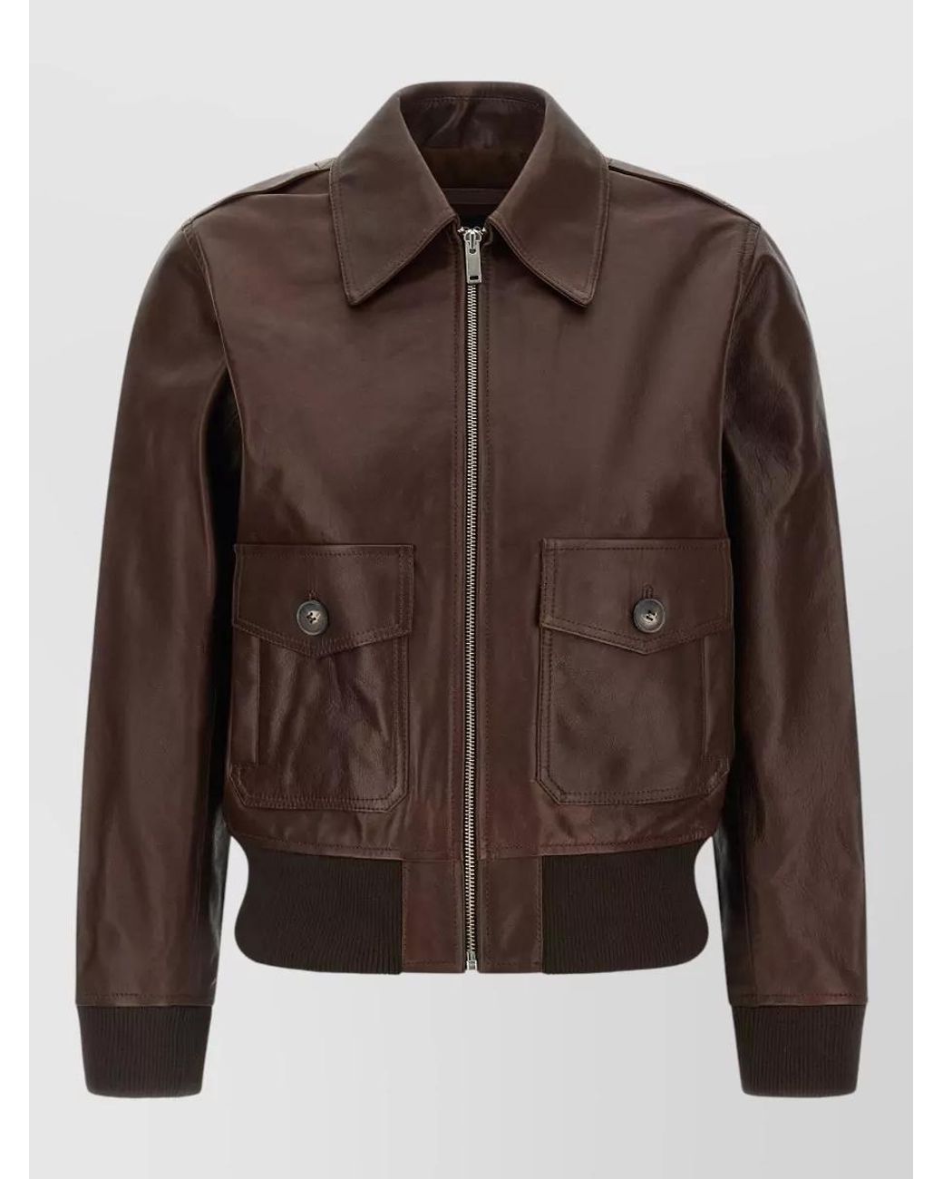 A.P.C. Brown Leather Zip-Up Blouson Jacket