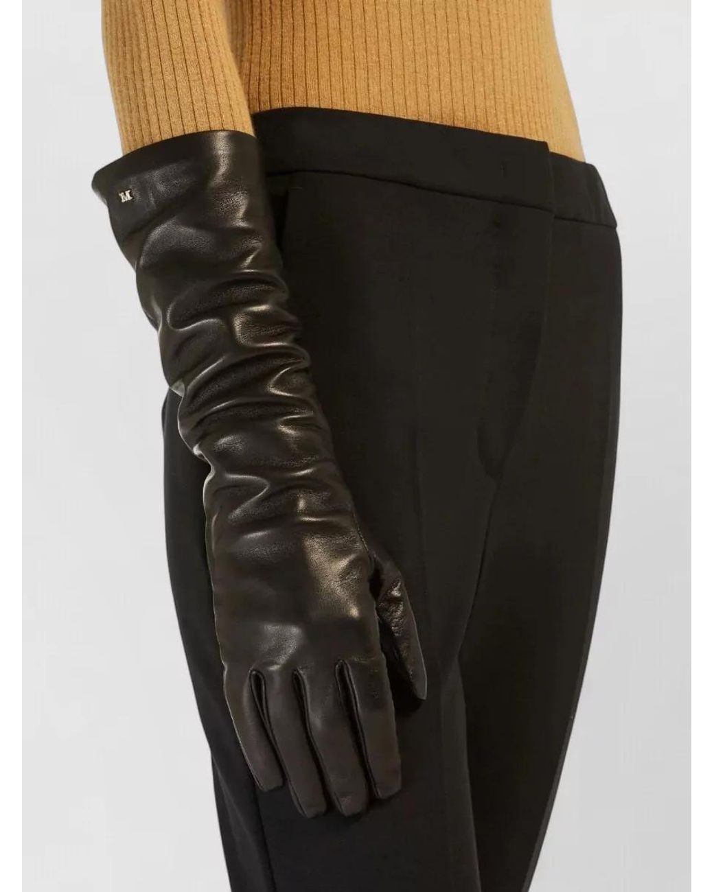 Max Mara Black Leather Long Gloves for men