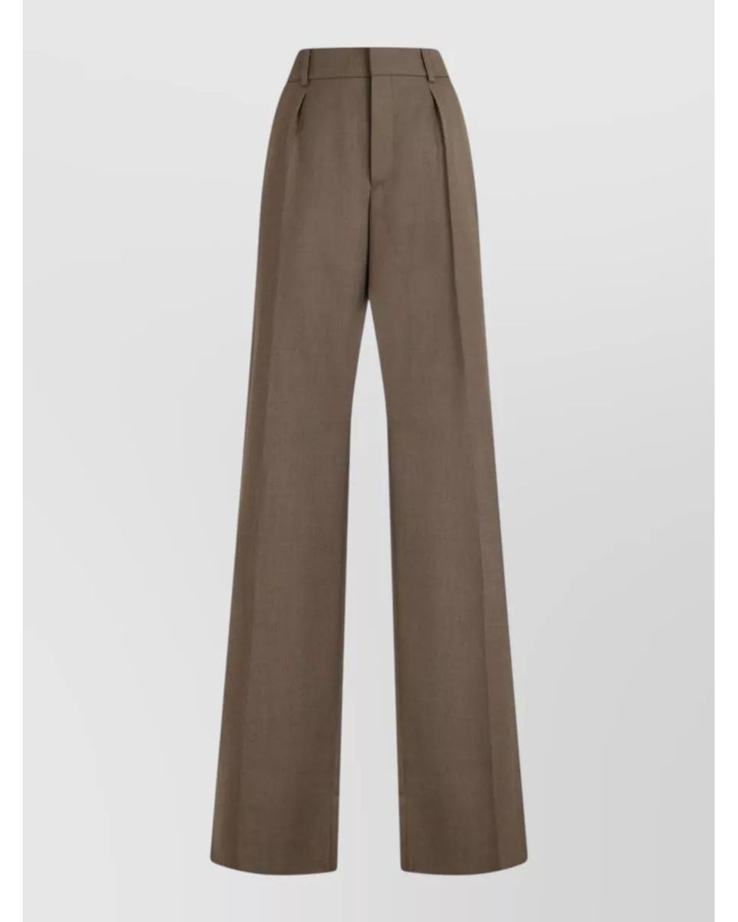 Saint Laurent Brown Wool High-Rise Pleated Wide-Leg Suit Trousers