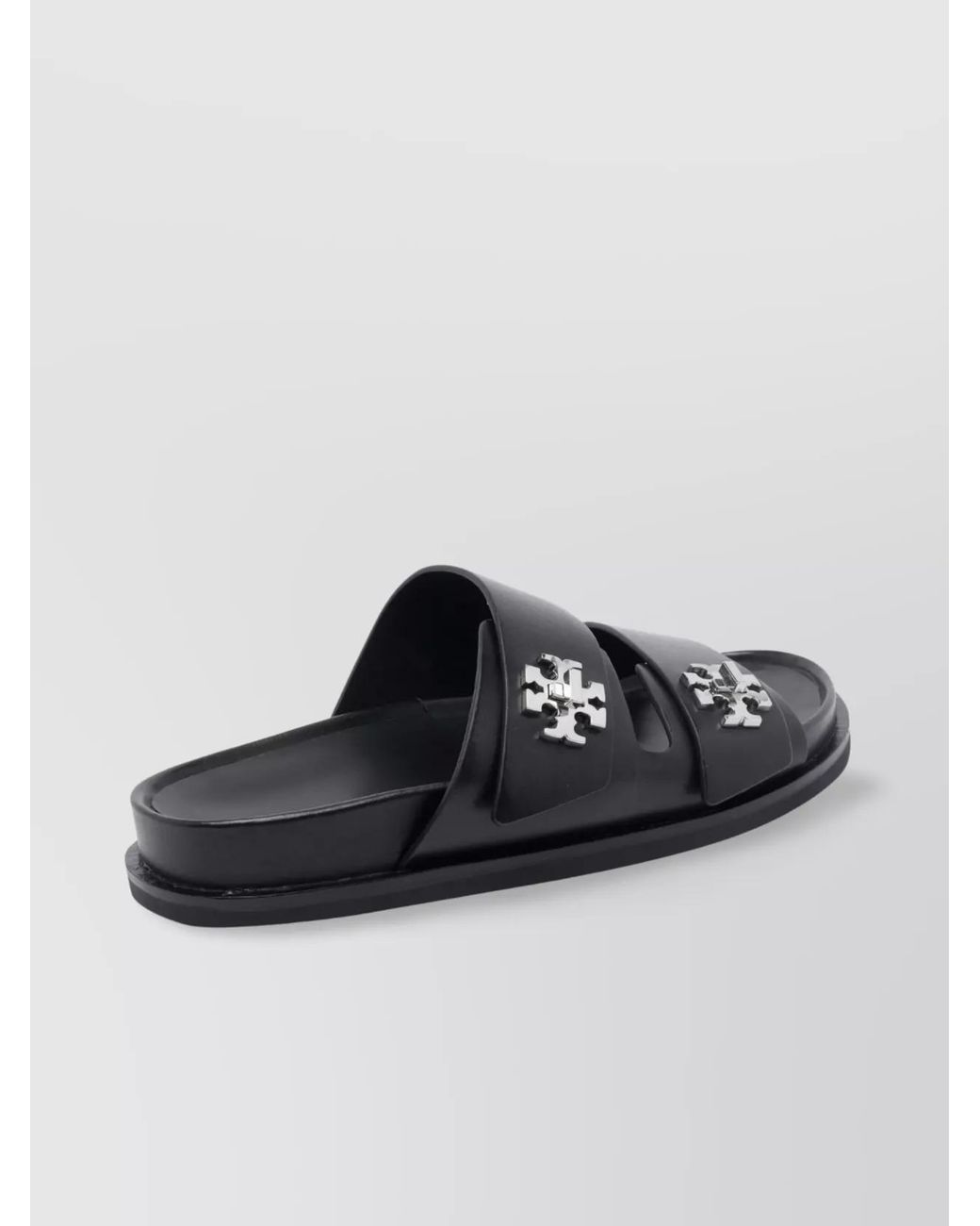 Tory Burch Black Leather Flat Slider Sandals