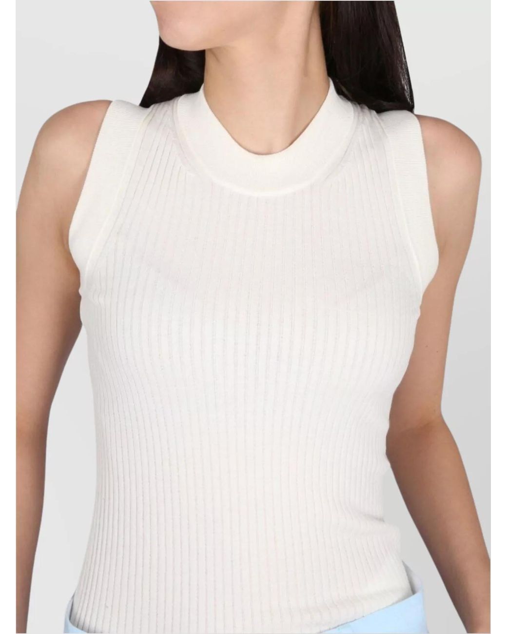 Max Mara Blue Ribbed Cotton Tank Top