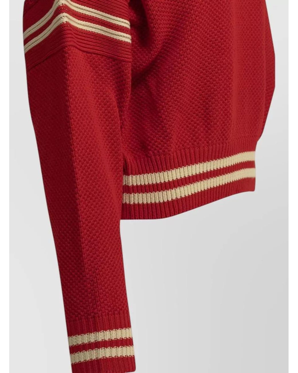 Golden Goose Deluxe Brand Red Cotton Waffle-Knit Striped Crewneck Sweatshirt
