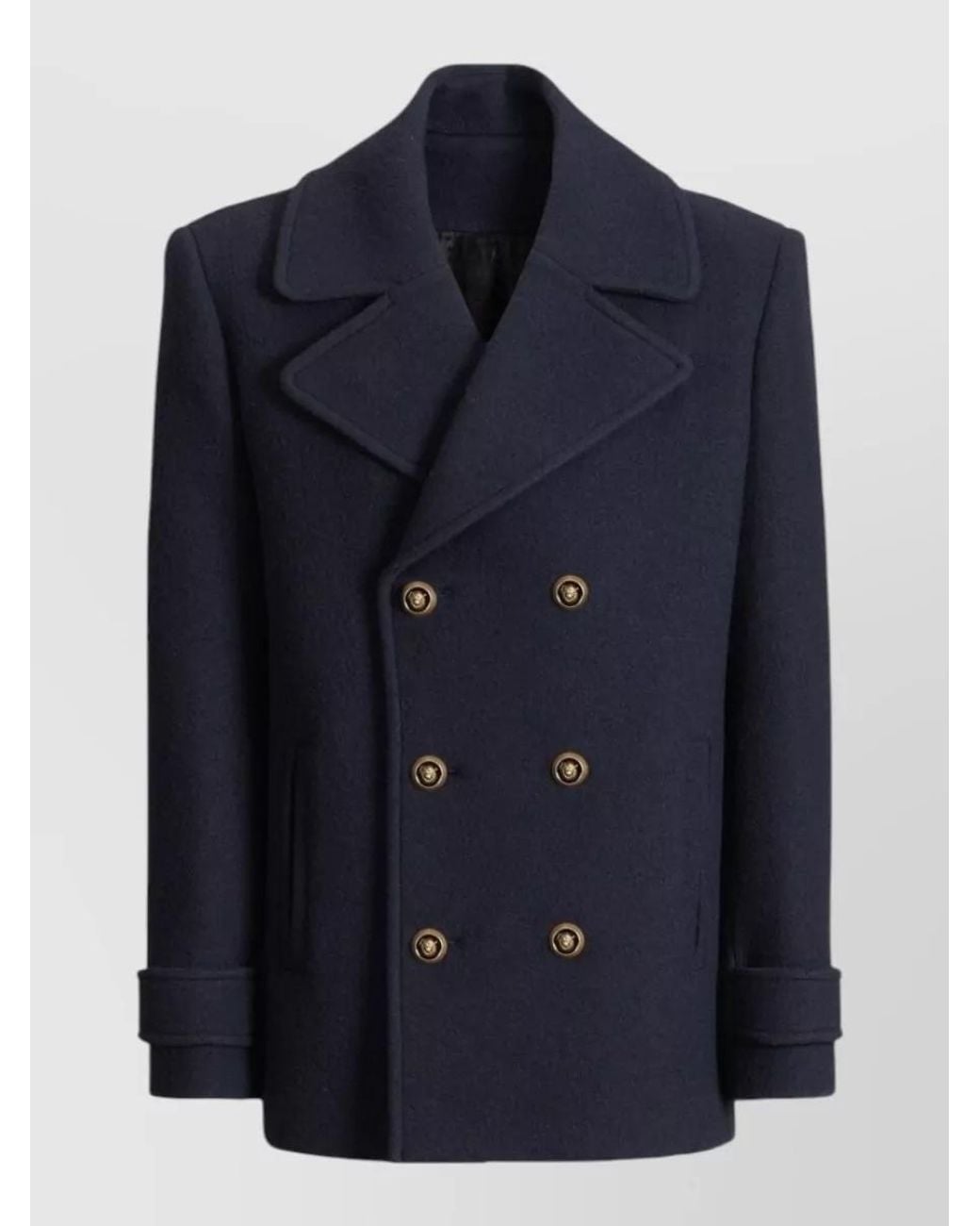 Balmain Blue Virgin Wool Double-Breasted Caban Coat for men