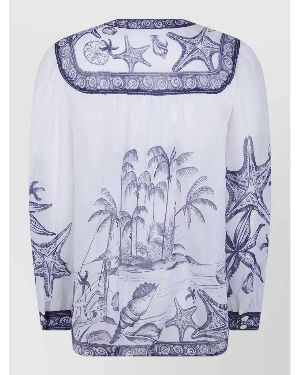 Farm Rio Blue Printed Long-Sleeve Blouse