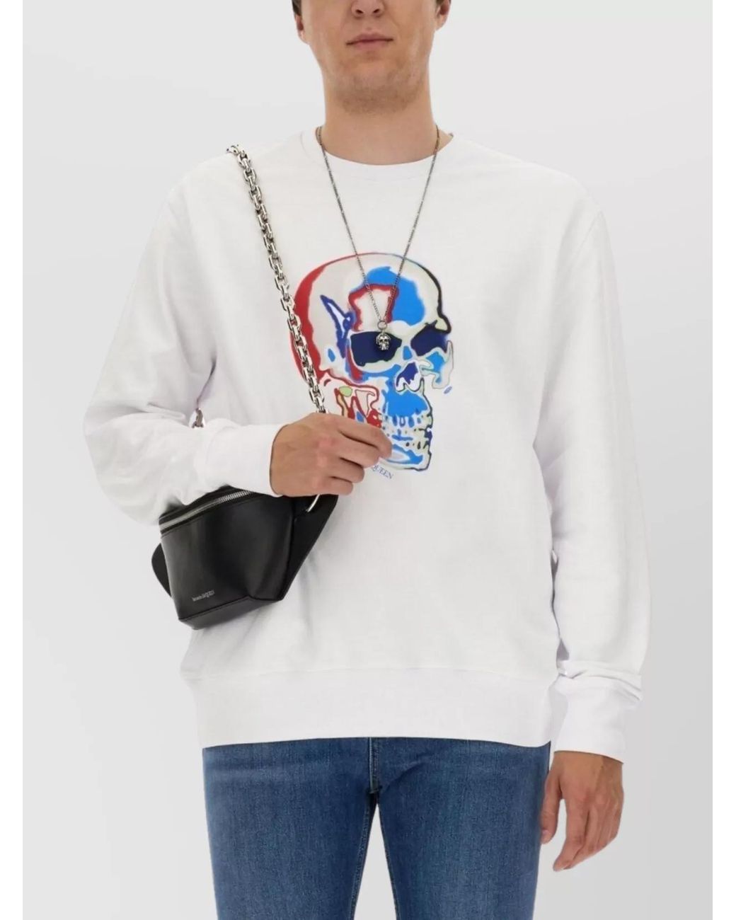 McQueen White Skull Cotton Sweatshirt for men