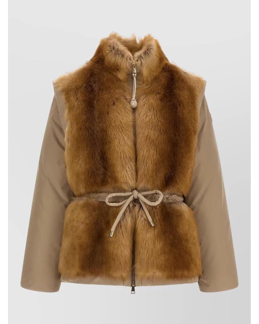Moncler Brown Shearling Panel Down Coat