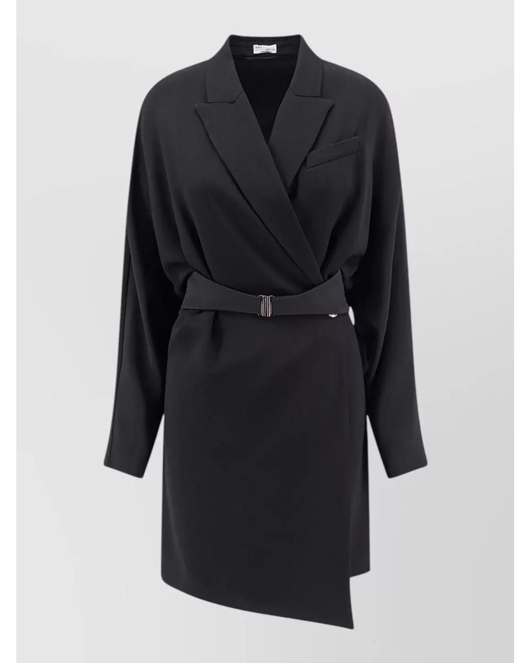 Brunello Cucinelli Black Silk Wrap Tuxedo Maxi Dress