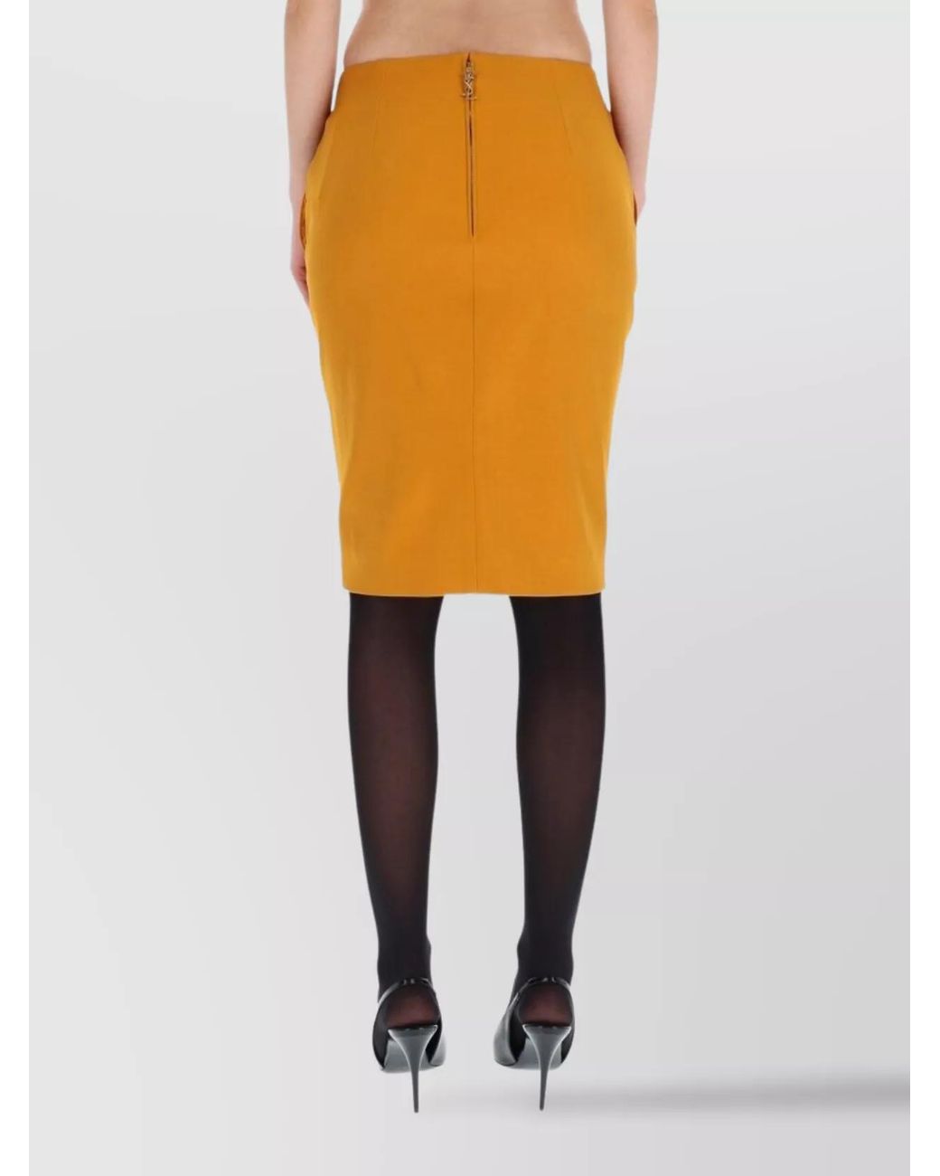 Saint Laurent Black Mid-Rise Satin Midi Pencil Skirt