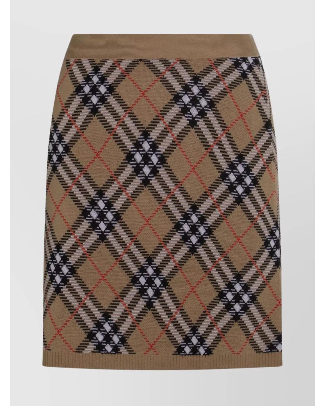 Burberry Brown Wool Blend Checked Ribbed Mini Skirt