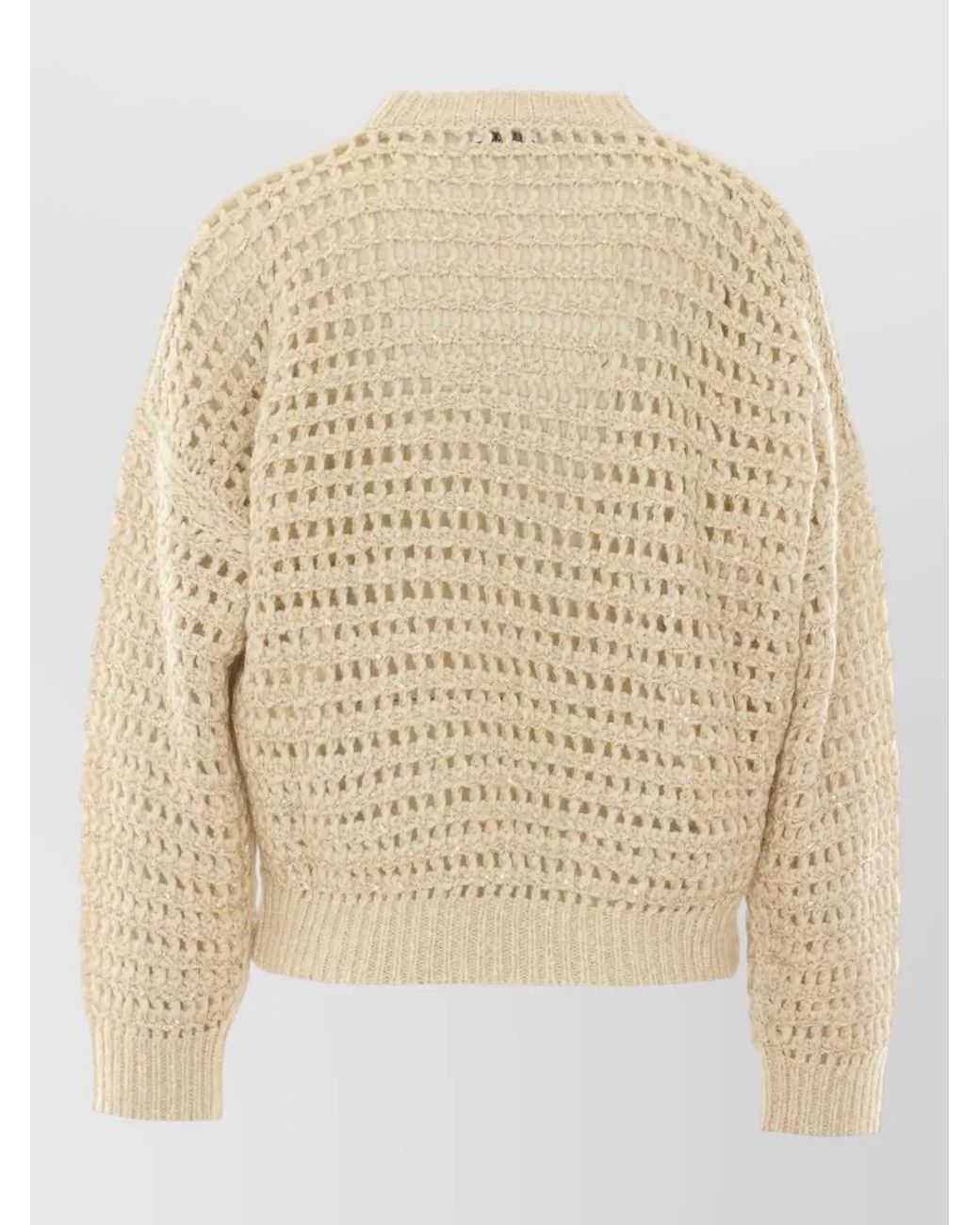 Brunello Cucinelli Natural Sequin-Embellished Open-Knit Wool-Silk Sweater