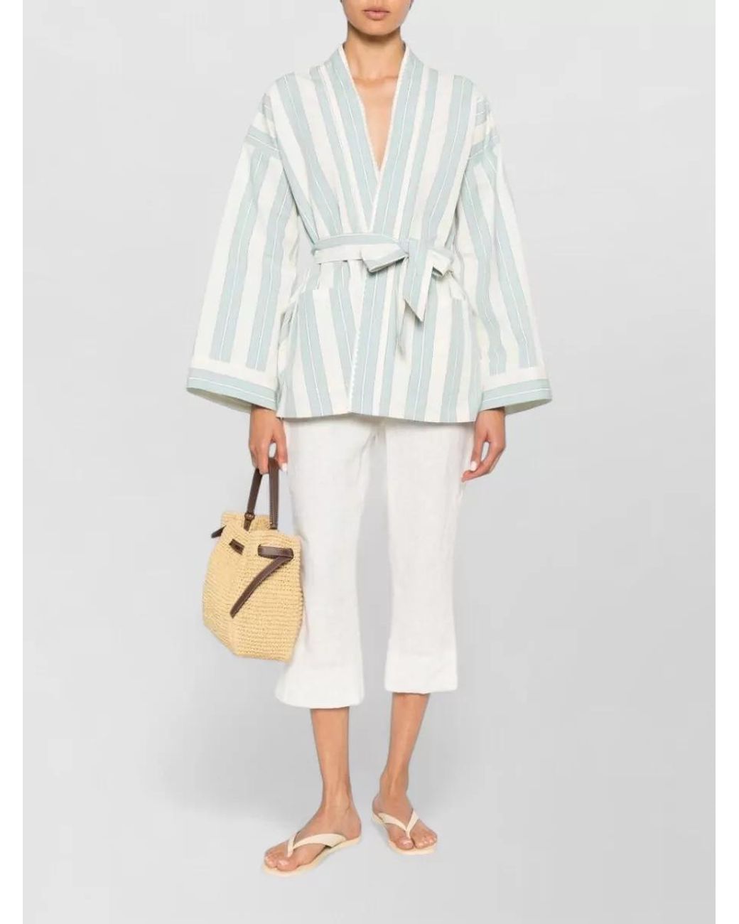 Forte_forte White Striped Wrap V-Neck Long-Sleeve Suit Jacket