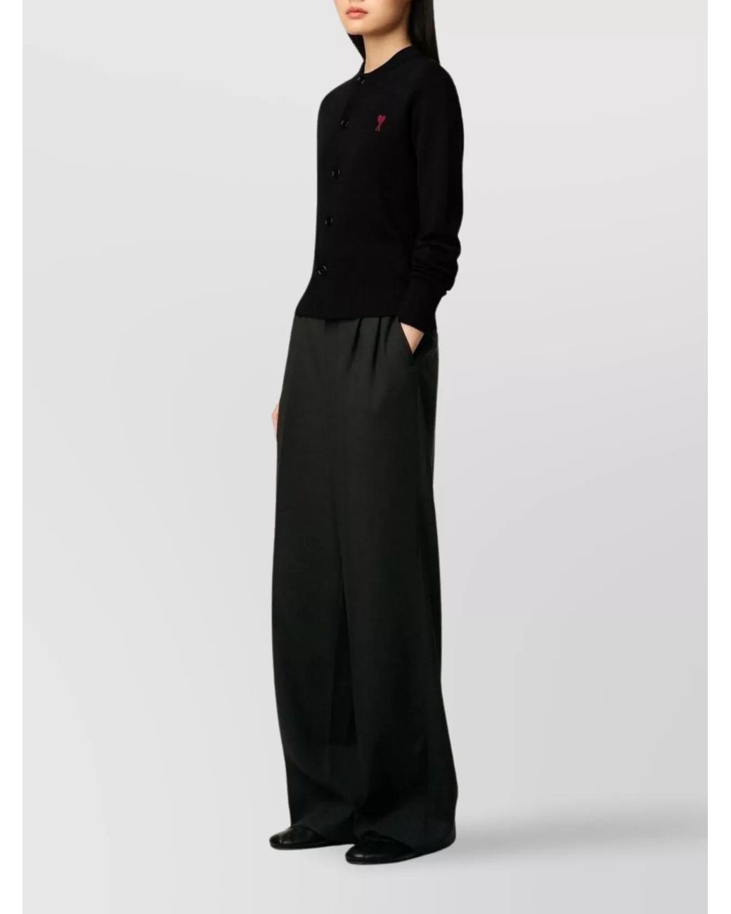 AMI Black Wool Crewneck Cardigan