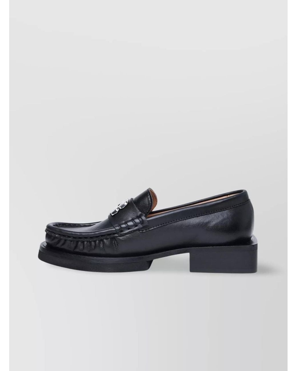 Ganni Blue Leather Loafers With Stacked Heel And Metallic Hardware